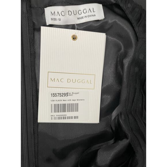 Mac Duggal 68567 Black Sheer Swiss Dot Long Sleeve V Neck Dress Size 12 NWT - Picture 8 of 9